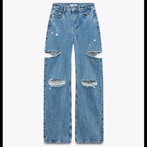 ZARA High Waist Distressed Jeans